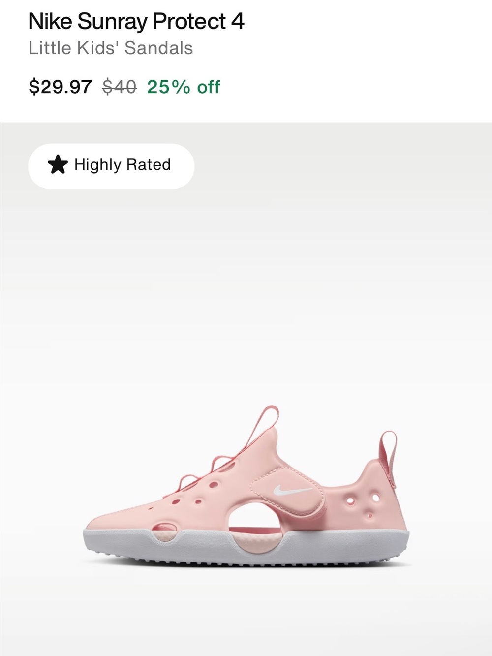 Nike Sunray Protect 4 in echo white/ pink size 10